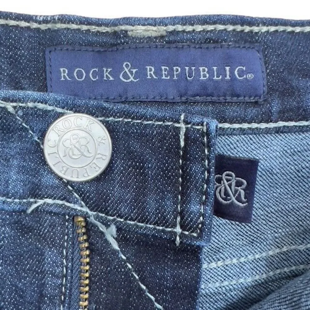 Rock & Republic Stinger Cut Off  Jean Shorts Size 2 Dark Wash Blue Stretch Denim
